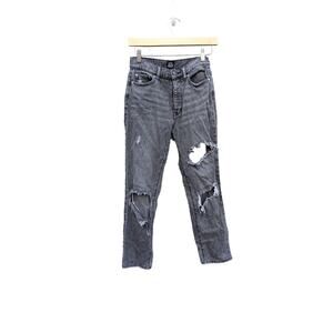 BDG Distressed Buckle Jeans Black Thrashed Emo Button Fly 25 Slim Straight 0